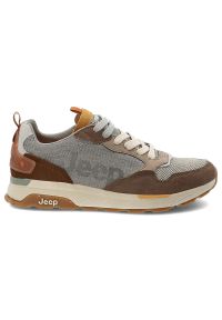 Brązowe Sneakersy Jeep Sportowe Obuwie Męskie. Okazja: na co dzień. Kolor: szary. Materiał: zamsz. Szerokość cholewki: normalna #5