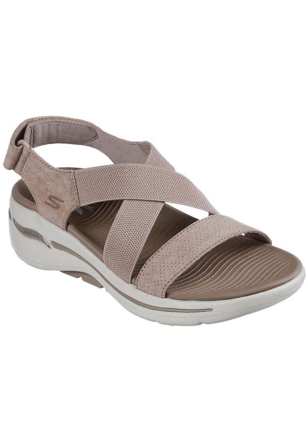 skechers - Sandały Skechers Go Walk Arch Fit San, Kobiety. Kolor: brązowy. Materiał: materiał. Sport: turystyka piesza