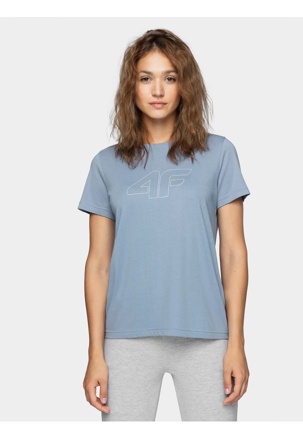 4f - T-shirt damski. Kolor: niebieski. Materiał: bawełna, dzianina