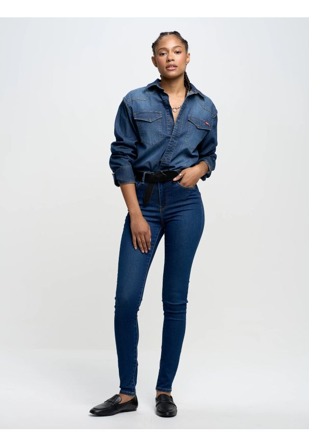 Big-Star - Jeansy damskie skinny z wysokim stanem granatowe Clara 658. Okazja: na co dzień. Stan: podwyższony. Kolor: niebieski. Styl: klasyczny, sportowy, casual