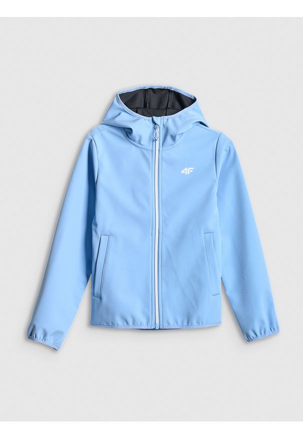 4f - 4F Kurtka softshell wiatroodporna membrana 5000 dziewczęca - niebieska 134 (8-9 lat). Okazja: na uczelnię. Kolor: niebieski. Materiał: softshell. Sezon: lato