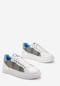 Renee - Biało-Niebieskie Sneakersy z Przeplataną Wstawką Olimua. Kolor: biały. Szerokość cholewki: normalna. Wzór: aplikacja #4
