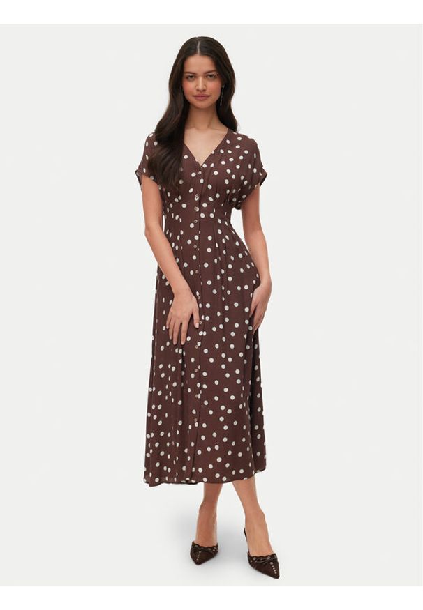Vero Moda Sukienka letnia Elisa 10348019 Brązowy ciemny Regular Fit. Kolor: brązowy. Materiał: wiskoza. Sezon: lato