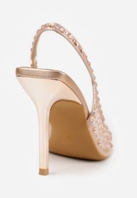 Born2be - Szampańskie Sandały na Szpilce VICES z Transparentną Cholewką i Cyrkoniami Imelle. Nosek buta: otwarty. Kolor: złoty. Materiał: skóra, materiał. Wzór: aplikacja. Sezon: lato. Obcas: na szpilce. Styl: klasyczny. Wysokość obcasa: średni #5