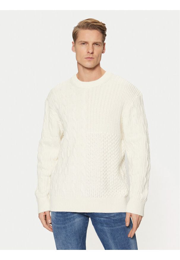 Tom Tailor Denim Sweter 1044433 Écru Relaxed Fit. Kolor: kremowy. Materiał: syntetyk, bawełna
