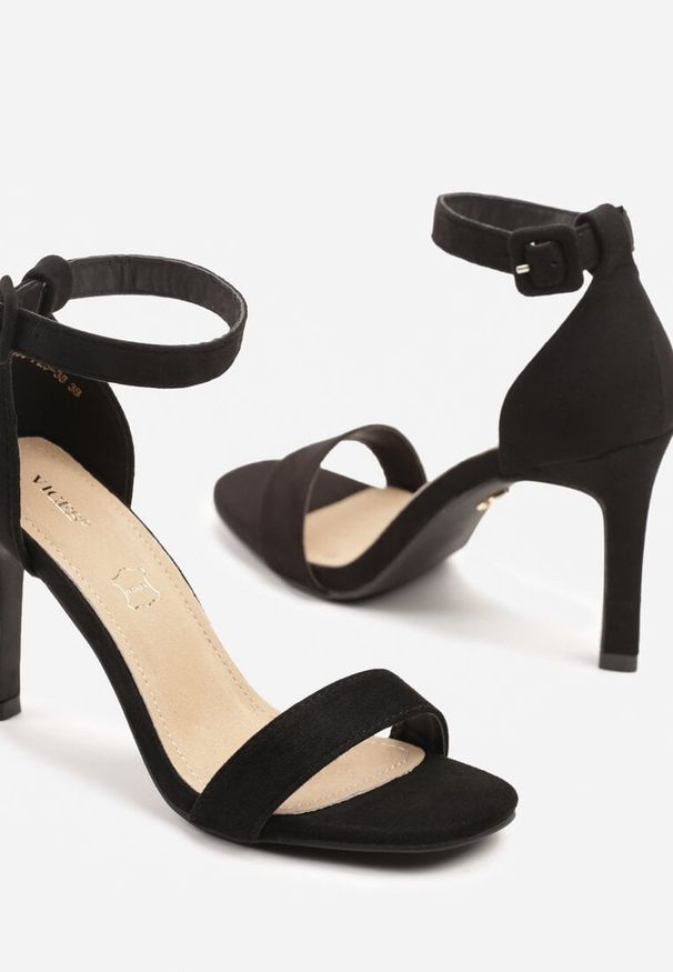 Born2be - Czarne Eleganckie Sandały na Szpilce Vices ze Skórzaną Wkładką Sonadira. Zapięcie: sprzączka. Kolor: czarny. Materiał: skóra. Obcas: na szpilce. Styl: elegancki