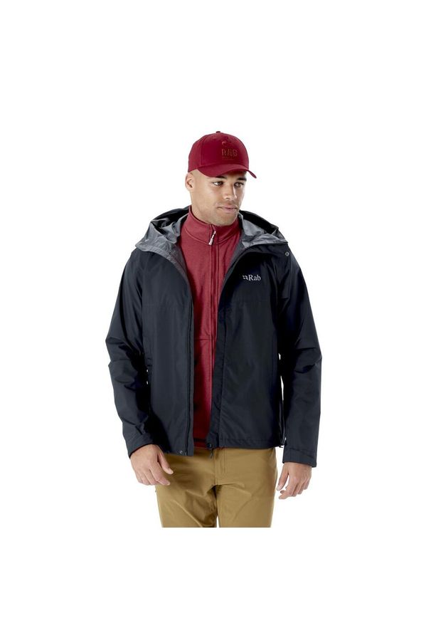 Kurtka przeciwdeszczowa męska Rab Downpour Eco Jacket z kapturem. Typ kołnierza: kaptur. Kolor: czarny