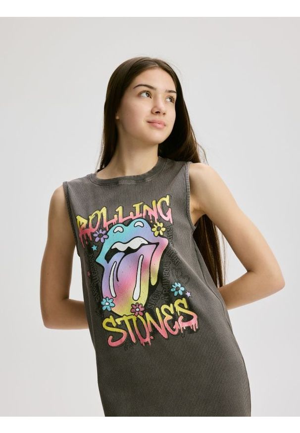 Reserved - Sukienka The Rolling Stones - ciemnoszary. Kolor: szary. Materiał: bawełna. Typ sukienki: proste
