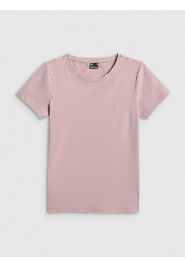4f - 4F T-shirt slim gładki damski - różowy XXL. Okazja: na co dzień. Kolor: różowy. Materiał: dzianina, elastan, bawełna. Wzór: gładki. Styl: casual, klasyczny