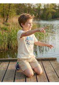 Sinsay - Bawełniane szorty z nadrukiem - beżowy. Kolor: beżowy. Materiał: bawełna. Wzór: nadruk #1