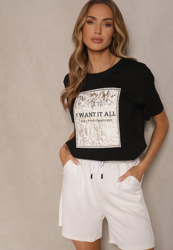Renee - Czarny T-shirt z Bawełny z Nadrukiem Tellanis. Okazja: na co dzień. Kolor: czarny. Materiał: bawełna. Wzór: nadruk. Styl: sportowy, klasyczny, elegancki, casual
