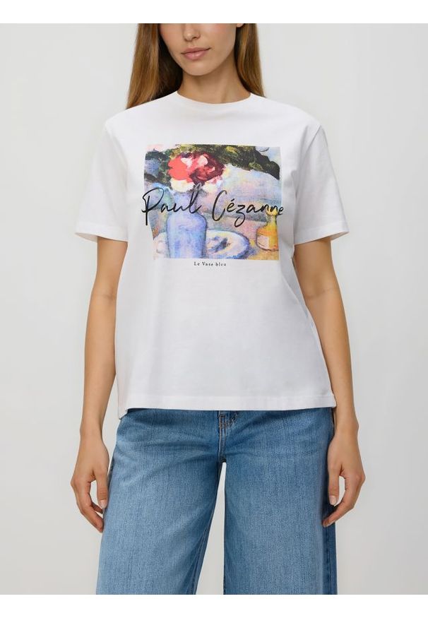 Reserved - T-shirt z nadrukiem - biały. Kolor: biały. Materiał: bawełna. Wzór: nadruk