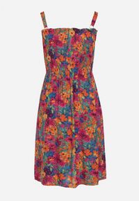 Born2be - Fioletowo-Pomarańczowa Wiskozowa Sukienka z Gumką w Talii na Cienkich Ramiączkach z Guzikami Opelea. Okazja: na co dzień. Kolor: fioletowy. Materiał: wiskoza. Długość rękawa: na ramiączkach. Sezon: lato. Styl: casual, elegancki #6