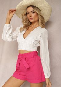 Renee - Fuksjowe Szorty High Waist Wiązane w Pasie Gilalilena. Okazja: na co dzień, na spacer. Stan: podwyższony. Kolor: różowy. Materiał: materiał. Sezon: lato. Styl: casual, elegancki