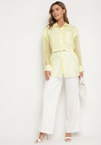 Born2be - Żółta Koszula z Transparentnymi Rękawami Silomea. Okazja: na co dzień. Kolor: żółty. Materiał: jeans. Wzór: aplikacja. Styl: casual #7