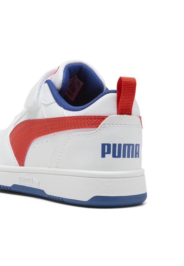 Puma - Dziecięce sneakersy PUMA Rebound V6 Lo PUMA White Fierce Red Clyde Royal Blue. Kolor: czerwony, niebieski, wielokolorowy, biały. Sport: turystyka piesza