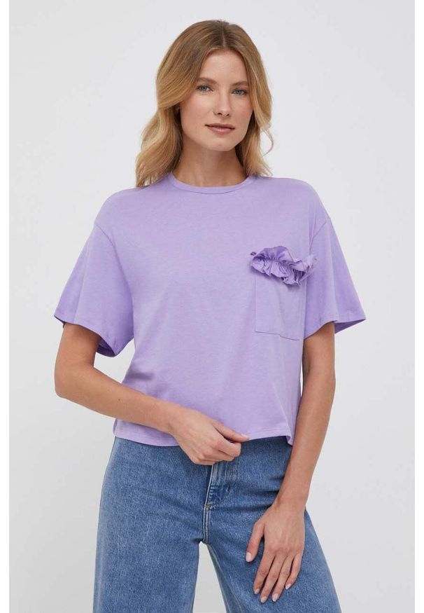 United Colors of Benetton t-shirt bawełniany kolor fioletowy. Kolor: fioletowy. Materiał: bawełna. Styl: klasyczny