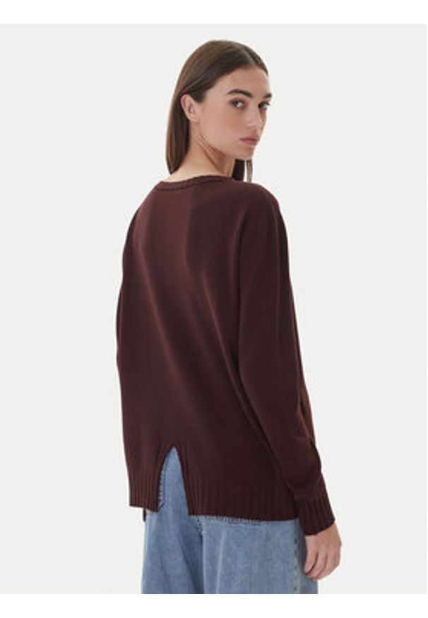 Kontatto Sweter 3M0808C Brązowy Relaxed Fit. Kolor: brązowy. Materiał: wiskoza