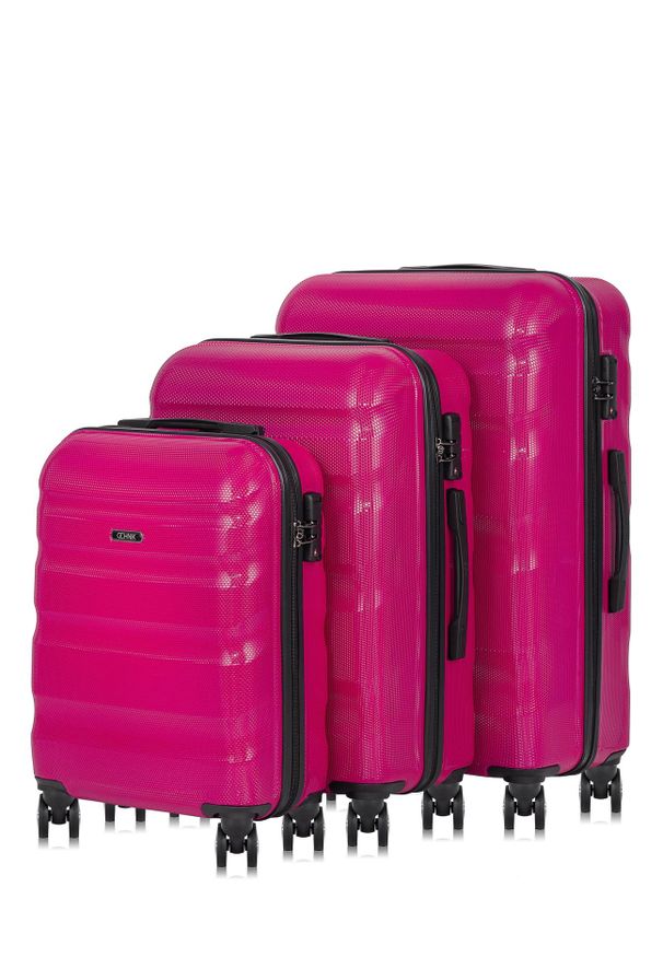 Ochnik - Komplet walizek na kółkach 19'/24'/28'. Kolor: różowy. Materiał: materiał, poliester, guma, kauczuk