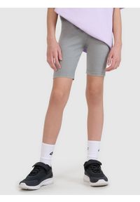 4f - 4F Legginsy kolarki z efektem acid wash dziewczęce - szare 158 (12-13 lat). Okazja: na co dzień. Stan: podwyższony. Kolor: szary. Materiał: dzianina, materiał, bawełna, jersey. Długość: krótkie. Wzór: gładki, ze splotem. Sezon: lato. Styl: sportowy, casual