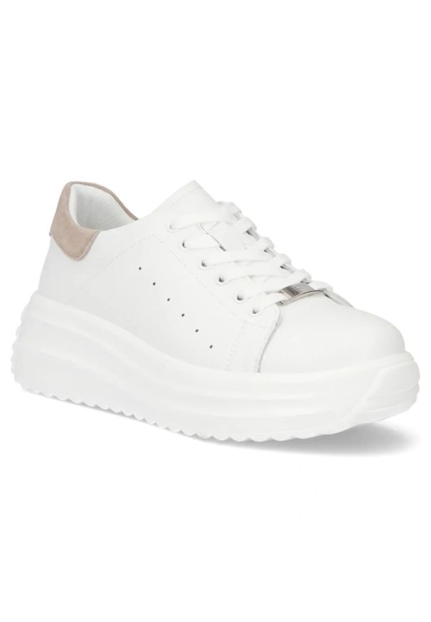 Skórzane półbuty damskie na platformie białe Filippo DP6739. Kolor: biały. Materiał: skóra. Obcas: na platformie