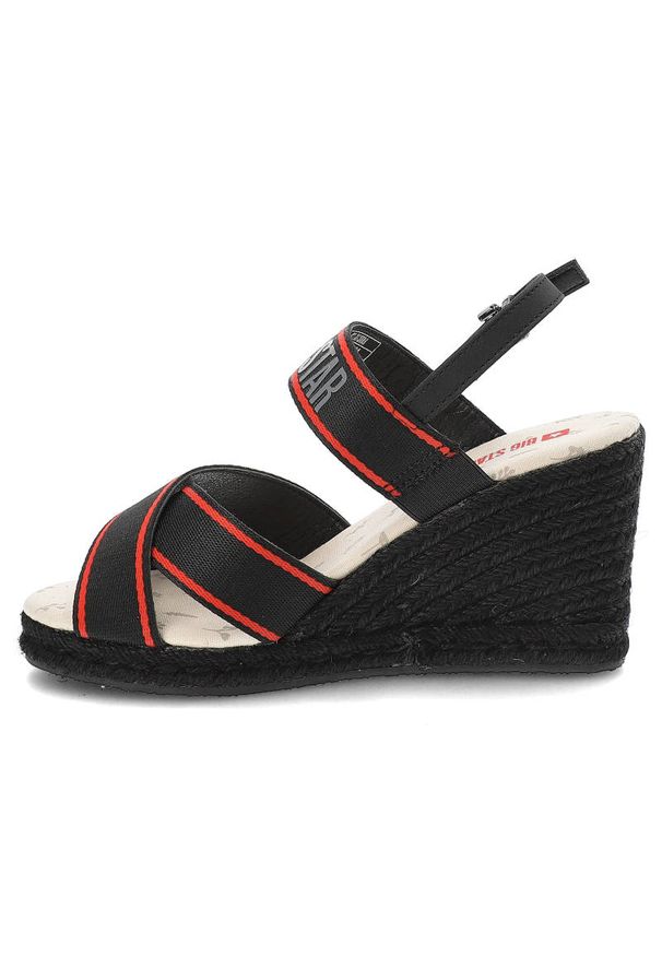 Big-Star - Czarne Sandały Big Star Stylowe Espadryle Damskie. Zapięcie: pasek. Kolor: czarny. Wzór: paski. Sezon: lato. Obcas: na koturnie. Styl: elegancki