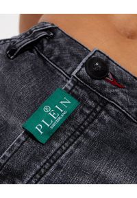Philipp Plein - PHILIPP PLEIN - Ciemnoszare spodnie jeansowe Straight Gothic. Kolor: szary. Wzór: aplikacja, nadruk. Styl: klasyczny, elegancki #4
