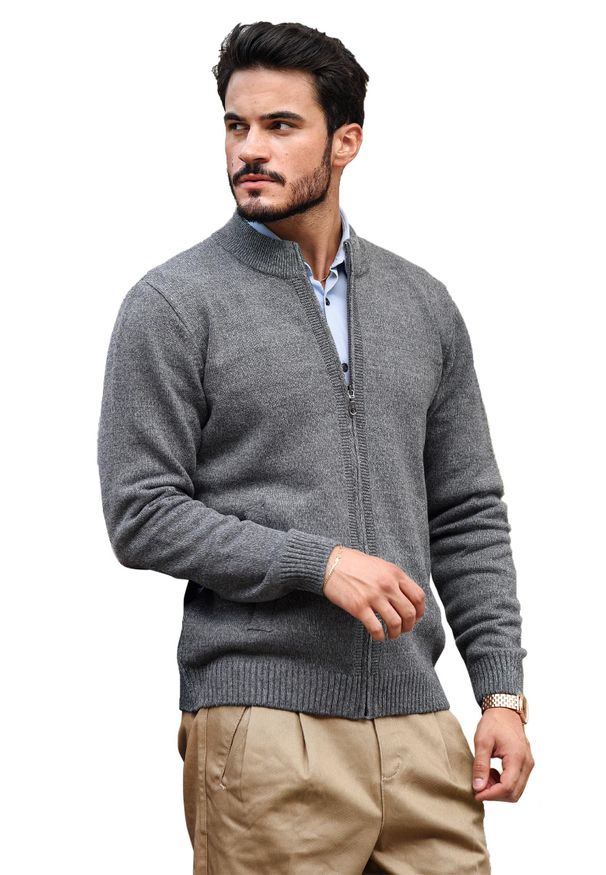 M. Lasota - polski producent - Szary rozpinany sweter męski kardigan SL11. Kolor: szary. Materiał: akryl, bawełna. Wzór: gładki