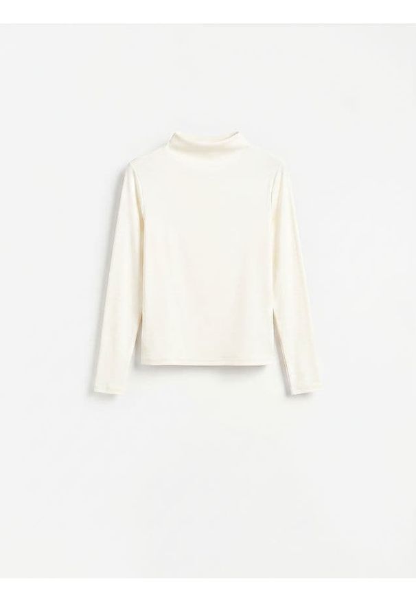 Reserved - Longsleeve z modalem - biały. Kolor: biały. Materiał: bawełna, dzianina. Długość rękawa: długi rękaw