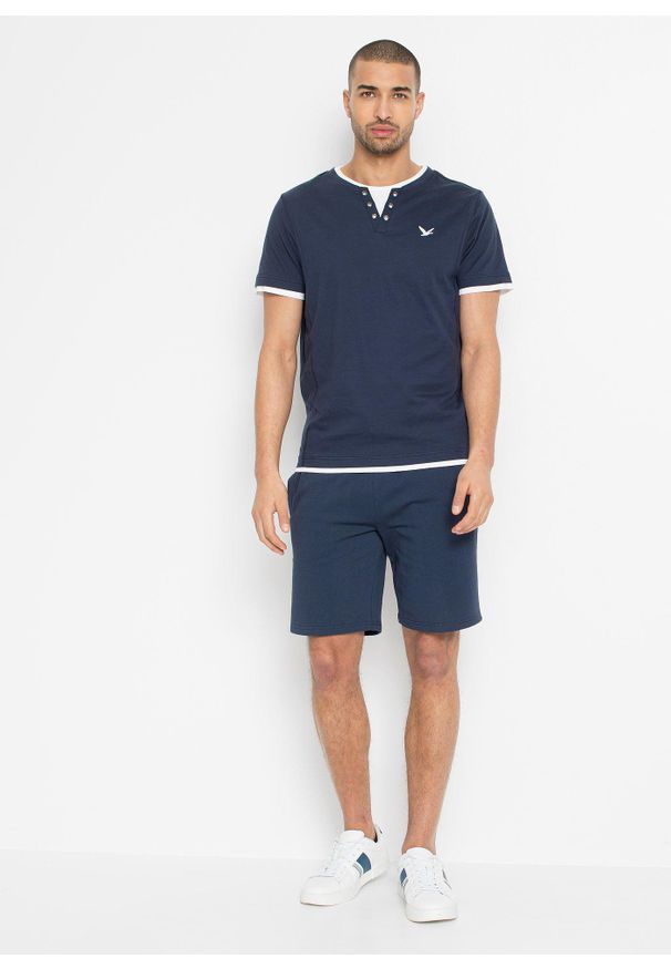 bonprix - Shirt 2 w 1, krótki rękaw (2 szt.). Kolor: niebieski. Długość rękawa: krótki rękaw. Długość: krótkie. Wzór: haft