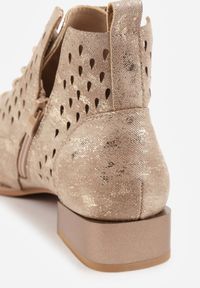 Born2be - Jasnobrązowe Ażurowe Botki ze Skórzaną Wkładką z Wycięciem Nanalitia. Okazja: na co dzień. Zapięcie: sznurówki. Kolor: brązowy. Wzór: ażurowy. Materiał: skóra. Sezon: wiosna, lato. Obcas: na obcasie. Styl: casual, elegancki, klasyczny. Wysokość obcasa: średni #8