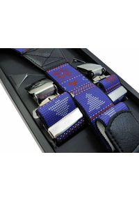 Modini - Niebieskie szelki w świąteczny wzór SZ106. Kolor: niebieski. Materiał: skóra, guma #1