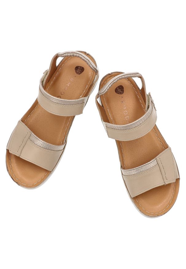 Beżowe Sandały Armodo Wygodne Obuwie Damskie. Okazja: na co dzień, na spacer. Zapięcie: rzepy. Kolor: beżowy. Materiał: skóra. Sezon: lato. Styl: elegancki, casual