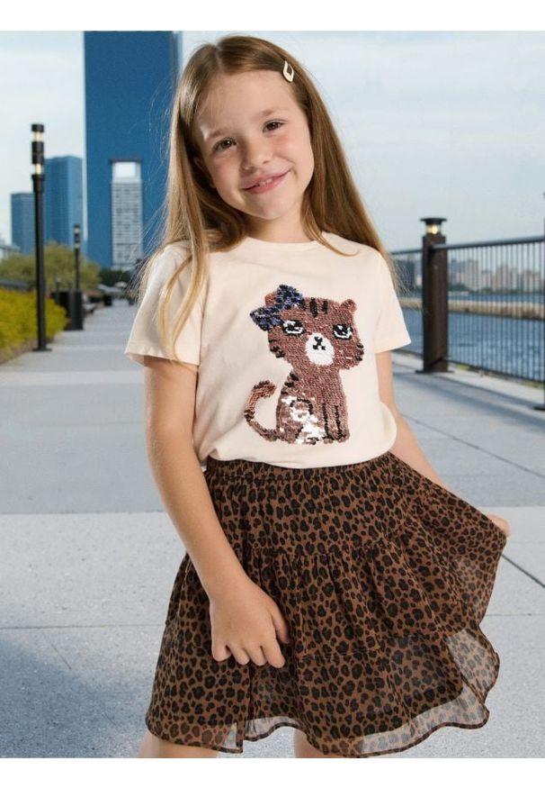 Sinsay - Koszulka z cekinami - kremowy. Kolor: kremowy