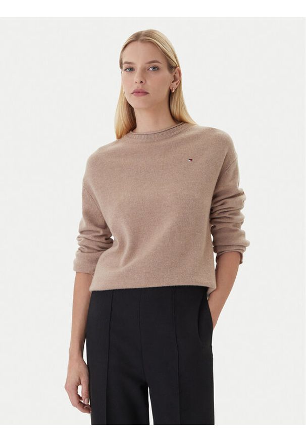 TOMMY HILFIGER - Tommy Hilfiger Sweter WW0WW46438 Beżowy Regular Fit. Kolor: beżowy. Materiał: wełna