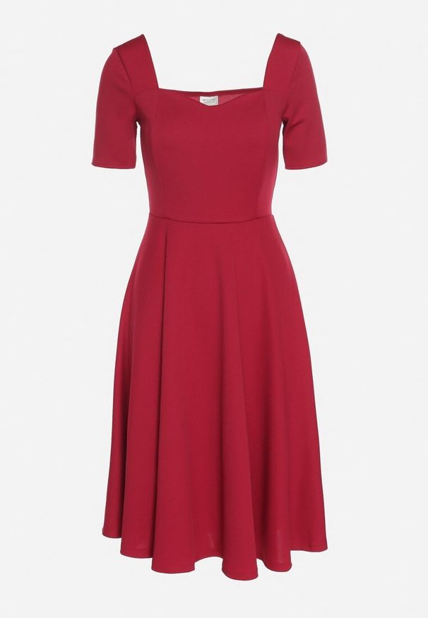 Born2be - Bordowa Sukienka z Bufiastymi Rękawami Nerilune. Kolor: czerwony. Styl: klasyczny, elegancki