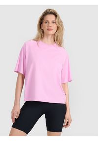 4f - 4F T-shirt oversize gładki damski - różowy S. Okazja: na co dzień. Kolor: różowy. Materiał: bawełna, jersey. Długość rękawa: krótki rękaw. Długość: krótkie. Wzór: gładki. Styl: sportowy, klasyczny, casual