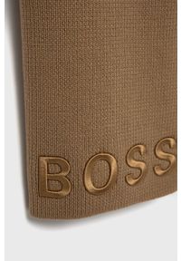 BOSS - Boss Szalik wełniany kolor beżowy z aplikacją. Kolor: beżowy. Materiał: wełna. Wzór: aplikacja