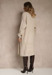 Renee - Beżowy Dzianinowy Komplet z Wełną Prążkowana Sukienka i Długi Kardigan Falonessa. Kolor: beżowy. Materiał: prążkowany, wełna, dzianina #5