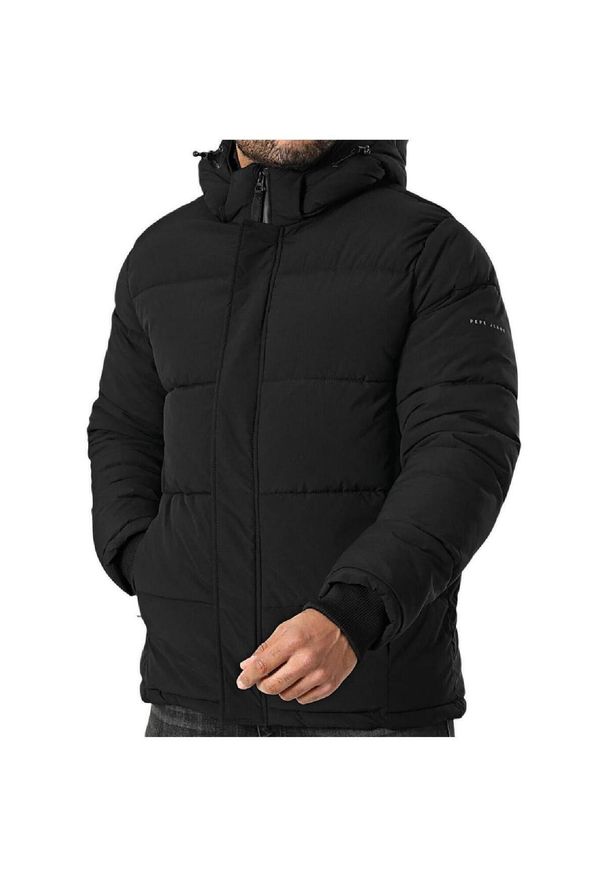 Kurtka z kapturem Pepe Jeans Jobias. Typ kołnierza: kaptur. Kolor: czarny. Materiał: puch