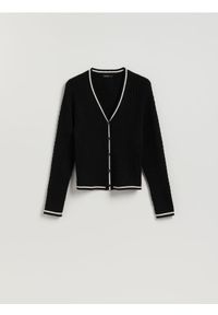 Reserved - Strukturalny kardigan z wiskozą - czarny. Kolor: czarny. Materiał: wiskoza #1