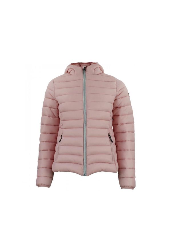 PEAK MOUNTAIN - Damska kurtka z kapturem Peak Mountain Fine. Typ kołnierza: kaptur. Kolor: różowy. Materiał: puch. Sezon: zima. Sport: turystyka piesza