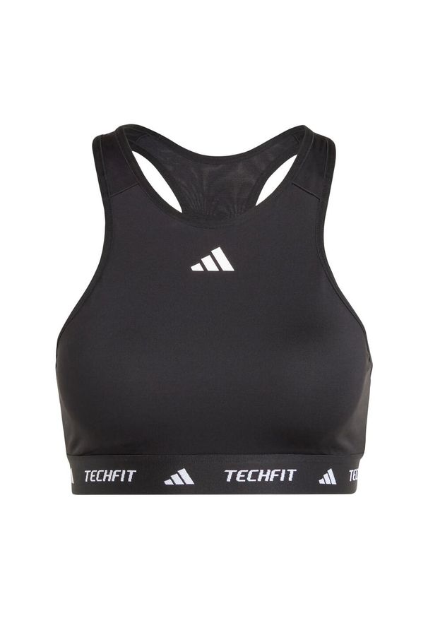Adidas - Biustonosz Techfit Medium-Support High-Neck. Kolor: czarny. Materiał: materiał. Technologia: Techfit (Adidas)