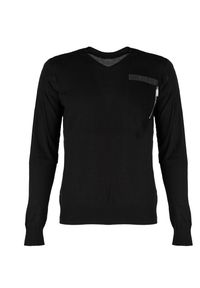 Les Hommes Sweter "V-neck" | LKK103-606U | Fit Jumper In Fine Gage Pocket With Zip | Mężczyzna | Czarny. Okazja: na co dzień. Typ kołnierza: dekolt w kształcie V. Kolor: czarny. Materiał: bawełna. Styl: casual #3