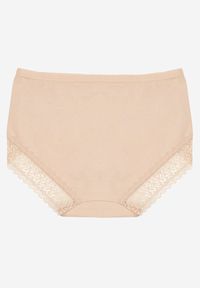 Renee - Beżowe Bawełniane Majtki Figi Zdobione Koronką Idilene. Kolekcja: plus size. Kolor: beżowy. Materiał: koronka, bawełna. Wzór: koronka, aplikacja