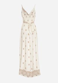 Born2be - Kremowo-Beżowa Bawełniana Sukienka Rozkloszowana z Kopertowym Dekoltem i Wiązaniem Revevra. Okazja: na randkę, na co dzień. Typ kołnierza: dekolt kopertowy. Kolor: beżowy. Materiał: bawełna. Długość rękawa: na ramiączkach. Typ sukienki: kopertowe. Styl: casual #4