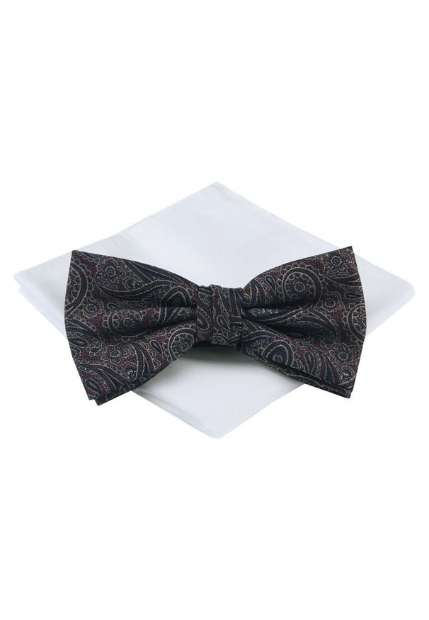 Mucha Męska z Poszetką - Chattier - Bordo, Orientalny Wzór. Kolor: czerwony. Styl: sportowy, elegancki
