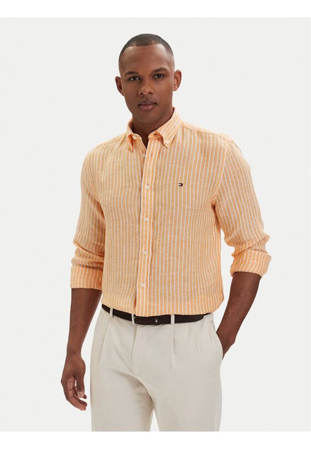 TOMMY HILFIGER - Tommy Hilfiger Koszula Bengal MW0MW42400 Pomarańczowy jasny Regular Fit. Kolor: pomarańczowy. Materiał: len