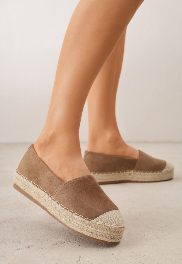 Born2be - Brązowe Klasyczne Espadryle VICES na Grubej Podeszwie z Plecionką Idathelia. Okazja: na spacer, na co dzień. Kolor: brązowy. Materiał: len, jeans. Styl: klasyczny