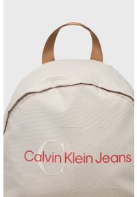 Calvin Klein Jeans plecak męski kolor beżowy duży z nadrukiem. Kolor: beżowy. Materiał: włókno, materiał. Wzór: nadruk